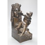 Gustave-Joseph Chéret (1838-1894). A bronzed terracotta group of putto beside a classical mask,