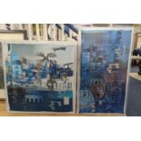 Neil Bottle (Contemporary), two printed silk panels, Untitled, 90 x 87cm and 108 x 60cm