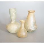 Three Roman glass vessels 14cm