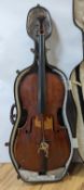 A 19th century German cello, labelled E M Blankert, cased