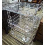 Two contemporary square perspex and glass two tier occasional tables, width 60cm, depth 40cm