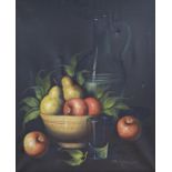 De Mazia, oil on canvas, Still life of fruit and glassware, signed, 60 x 50cm
