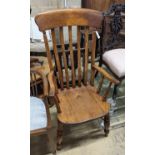 A Victorian elm and beech Windsor lathe back armchair, width 57cm, depth 45cm, height 118cm