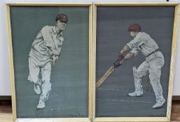 Albert Chevalier Tayler (1862-1925), pair of chromolithgraphs, The Cricketers: T. Hayward and W.