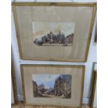 Paul Marny (1829-1914), two watercolours, Flemish cathedral town scenes, one signed, 33 x 49cm and