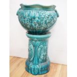 A Bretby turquoise-glazed jardiniere on pedestal 74cm