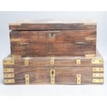 Two Anglo Indian brass and rosewood Anglo writing boxes, largest 43 cm