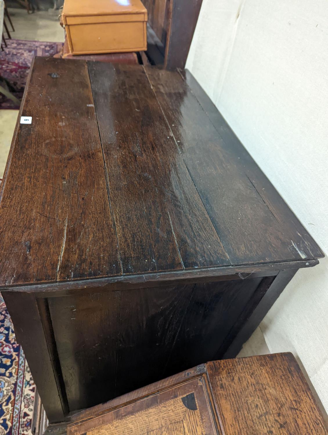 A mid 18th century oak chest on stand, width 89cm, depth 52cm, height 126cm - Image 2 of 3