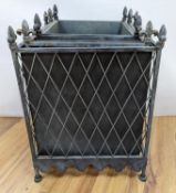 A graduated set of three zinc plated iron jardinieres, largest 41 cm wide, 51. 5 cm high