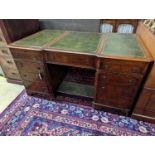 A reproduction George III style mahogany pedestal desk, length 150cm, depth 90cm, height 76cm