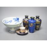 A group of Japanese ceramics and cloisonne enamel wares 19cm