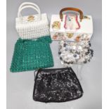 Two American 1950's-60's novelty handbags and three beaded evening bags