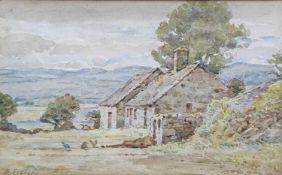 Bell Fisher, watercolour, Homestead near Rowen, signed with label verso, 13 x 22cm
