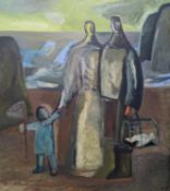 § Davina Jackson (Contemporary), oil on canvas, 'The Fisherman's Family I', Boundary Gallery label