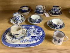A group of Worcester and Caughley blue and white tea and coffee wares, late 18th century including