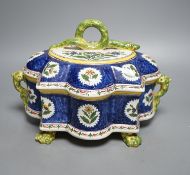 A Belgian Faience casket with ‘snake’ handles 30cm