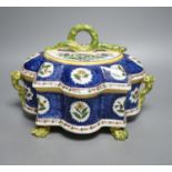 A Belgian Faience casket with ‘snake’ handles 30cm