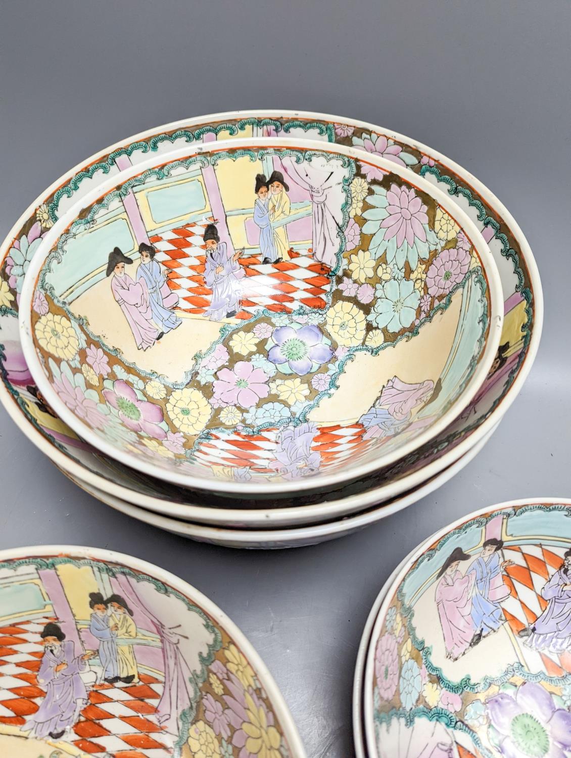 A set of six Chinese famille rose graduated bowls and a scroll picture - Image 4 of 4