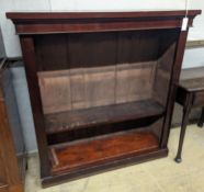 A late Victorian mahogany open bookcase, width 111cm, depth 34cm, height 119cm