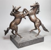 Jonathan Wylder (1957-) bronze of two horses on marble base 32cm