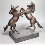 Jonathan Wylder (1957-) bronze of two horses on marble base 32cm