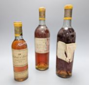 Two bottles of Chateau D'Yquem Sauternes 1967-1965, and a 375ml bottle