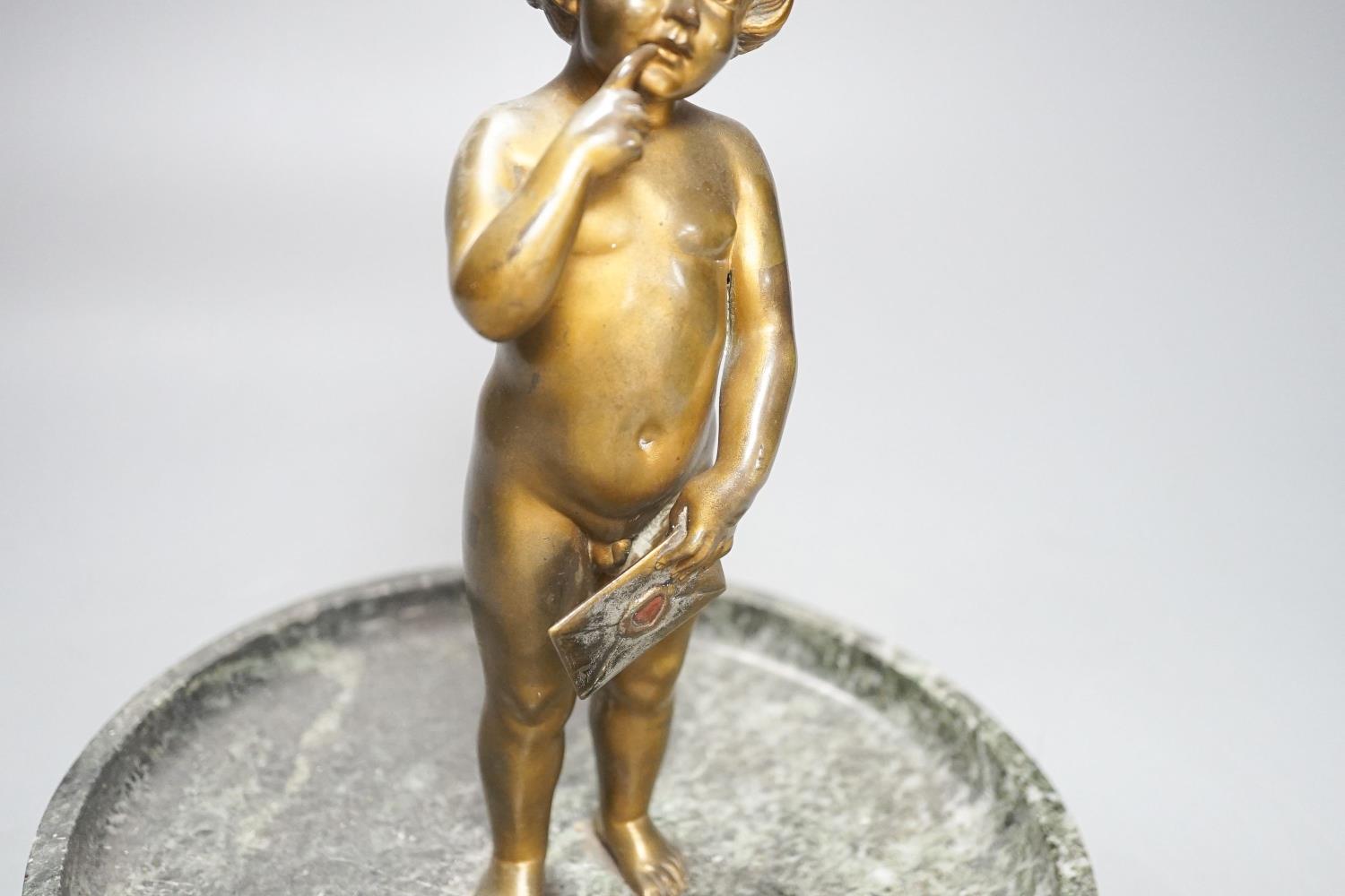 Early 20th century bronze of a child on a marble dish base 24cm - Image 4 of 4