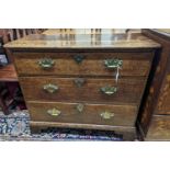 An 18th century oak three drawer chest, width 92cm, depth 39cm, height 80cm
