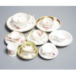 Seven Staffordshire or Alcock miniature teacups and saucers and a similar miniature mug, c.1815-