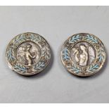 A pair of antique French white metal and enamel buttons, diameter 20mm.
