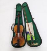 A 19th century German violin, cased with bow