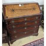 A George III inlaid oak bureau, width 85cm, depth 47cm, height 101cm