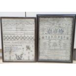 Two 19th century samplers, dated 1878 and 1810, framed.largest 40x30cm