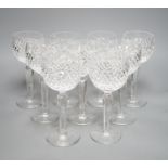 A set of nine Waterford crystal hock glasses, 19cm high