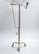 A 17th / 18th century wrought iron candle rushlight holder 68cm