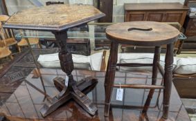 A Victorian elm stool together with an 18th century style hexagonal oak occasional table, table