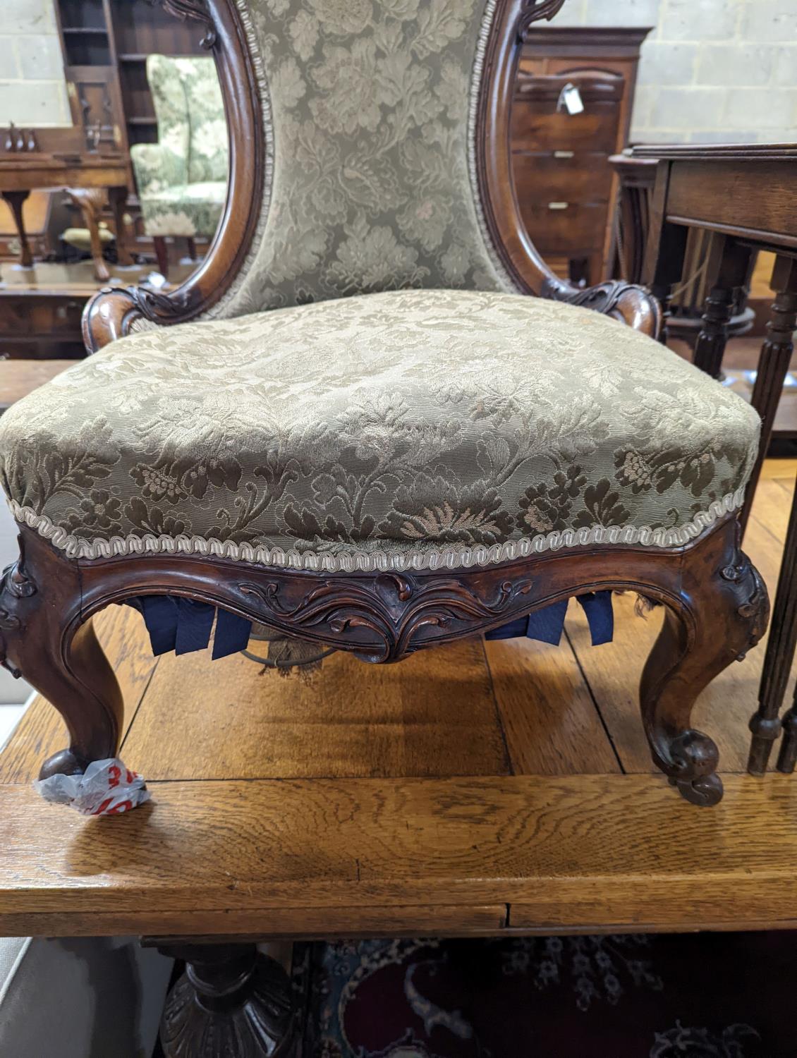 A Victorian walnut nursing chair together with a reproduction nest of tea tables - Image 2 of 4