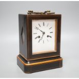 A 19th century French mahogany cased mantel clock, key and pendulum