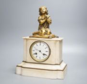 A late 19th century French white marble mantel clock 33cm