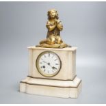 A late 19th century French white marble mantel clock 33cm