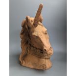 A Terracotta model of a unicorn head 45cm