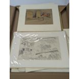 Jean Marchand (1883-1941), a group of assorted unframed works, drawings and watercolours, assorted