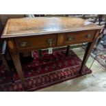 A George IV satinwood inlaid rectangular mahogany side table, width 93cm, depth 54cm, height 75cm