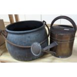 A large copper cauldron, 54cm wide and watering can
