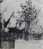 Théodore Roussel (1847-1926), drypoint etching, 'Luna Street', signed in the plate, 16 x 13.5cm