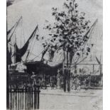 Théodore Roussel (1847-1926), drypoint etching, 'Luna Street', signed in the plate, 16 x 13.5cm