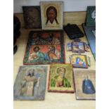 A group of nine assorted icons, largest 37 x 28cm