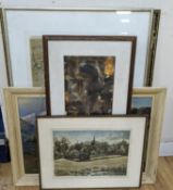 Five assorted pictures including a Richard Beer print and a modern British watercolour signed Mason
