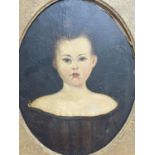 19th century English school, oil on board, Primitive portrait of a girl, 30 x 22cm