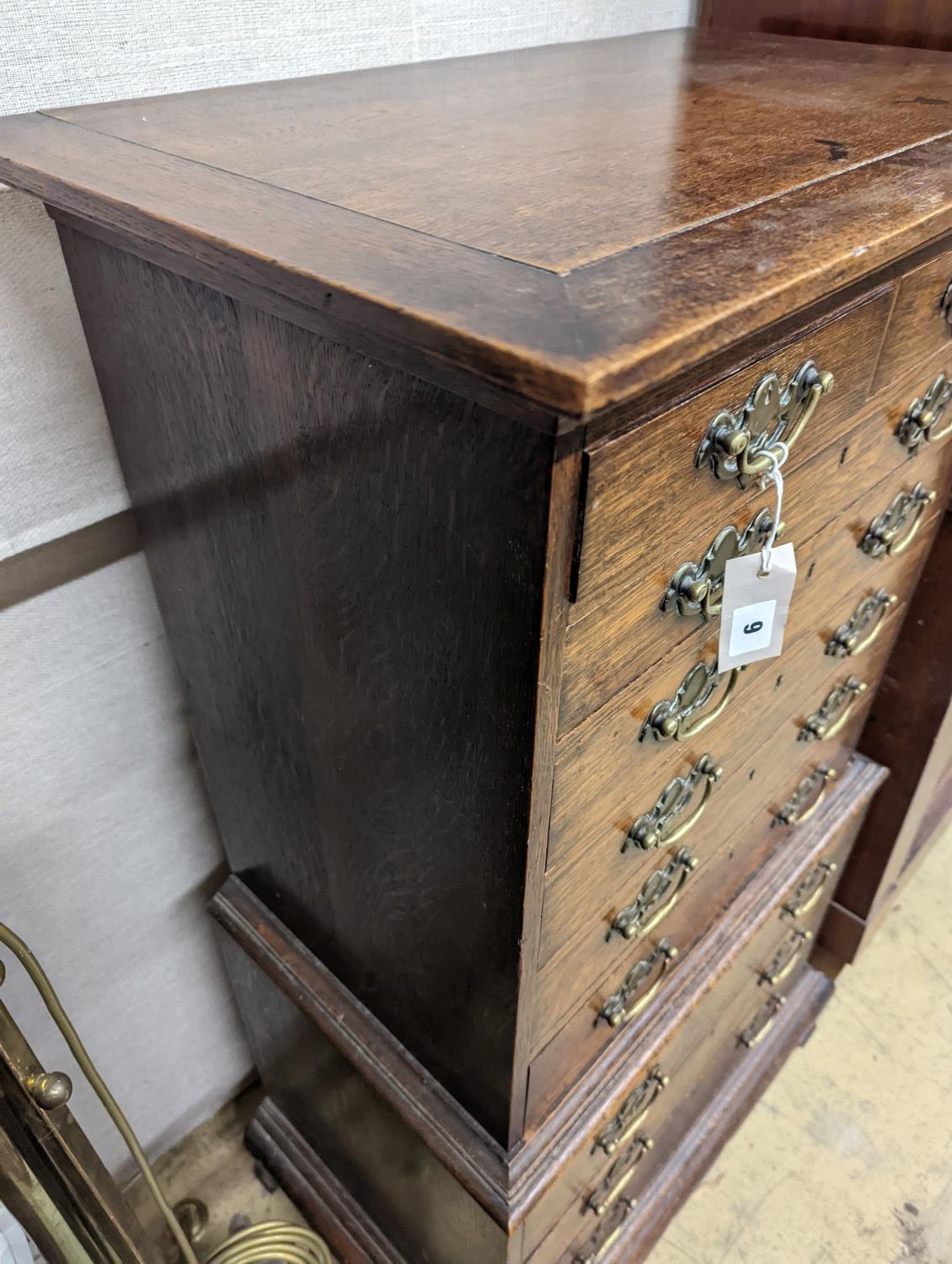 A small early 20th century oak tall chest, fitted ten drawers, width 60cm, depth 37cm, height 111cm - Image 3 of 3